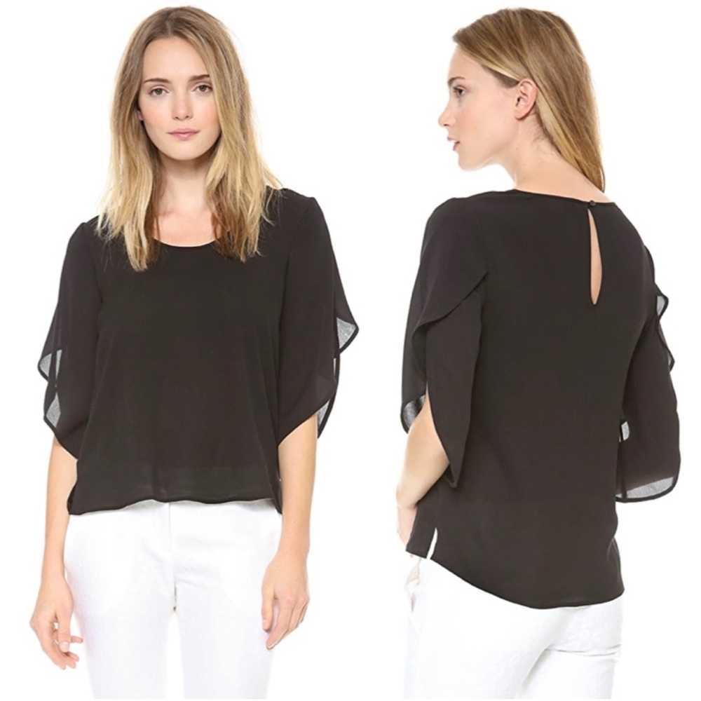 Diane Von Furstenberg Nancy Tulip Sleeve Blouse Silk Sheer Black (Size 6)